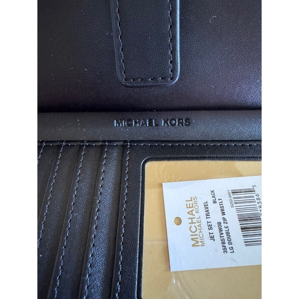 Michael Kors Jet Set Travel Double Zip Wristlet Wallet MK Logo Signature Black - Picture 6 of 15